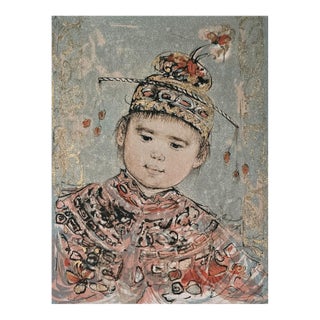 1970s Edna Hibel "Young Manchu on Silk" - Li271 XII 3/12 Ed 475 - Signed Lithograph - 12 X 17.5 - Child Portrait For Sale