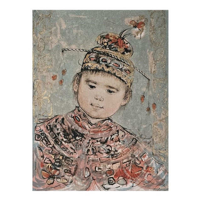 1970s Edna Hibel "Young Manchu on Silk" - Li271 XII 3/12 Ed 475 - Signed Lithograph - 12 X 17.5 - Child Portrait Unframed For Sale