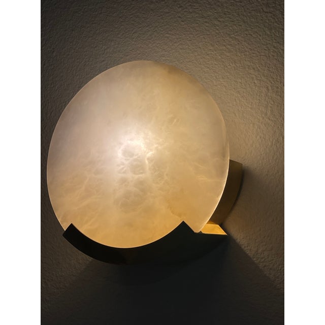 White Visual Comfort Melange Disc Alabaster & Brass Sconces (1 Pair) For Sale - Image 8 of 18