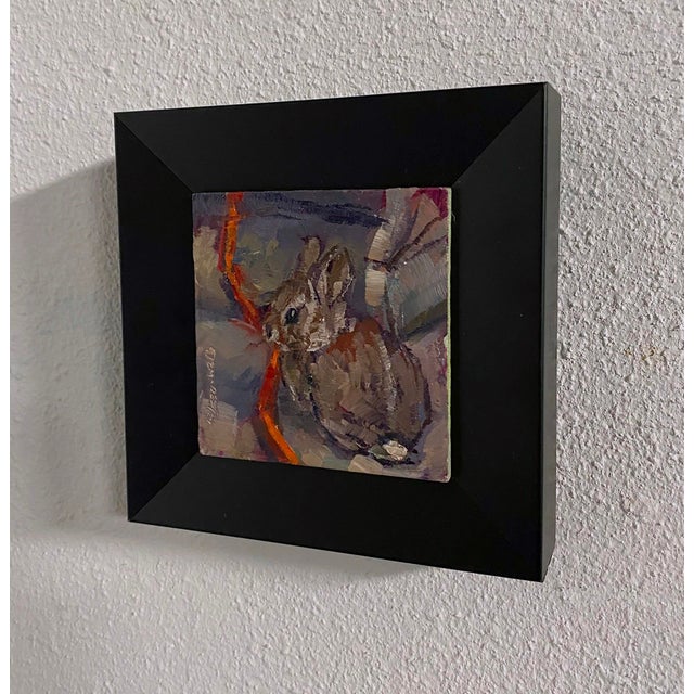 Figurative Studio Bunny by Delton Demarest | Oil on Panel Painting of a rabbit in a studio setting For Sale - Image 3 of 4