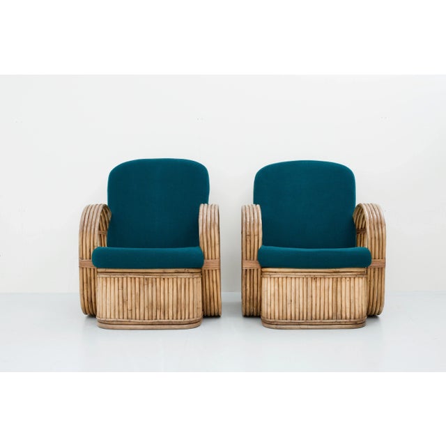 Boho Chic Set of Italian Rattan Chairs in Green Wool by Franco Albini, 1950s For Sale - Image 3 of 7
