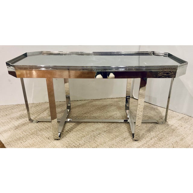 Stylish Century Furniture Modern Polished Nickel Gallery Truly Coffee Table, pierced metal design, showroom floor sample