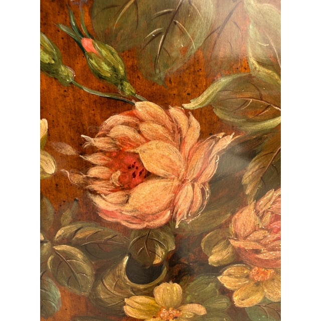Brown Mid-20th Century Neoclassical Style Floral Urn Painting on Wood Panel in Wood Frame For Sale - Image 8 of 10