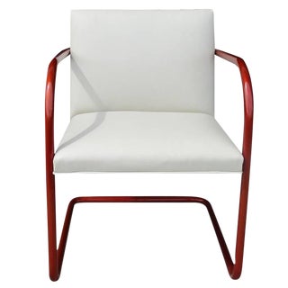 1970s Vintage Ivory Leather Copper Frame Tubular Knoll Brno Chair For Sale