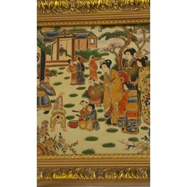 Late 19th Century Japanese Garden Scene Ceramic Painting Handmade Drift Blue Wall Hanging For Sale - Image 9 of 11