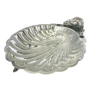 Vintage English Regency Sheffield Epns Hotel Silver Plated Koi Fish Clam Shell Serving Platter For Sale