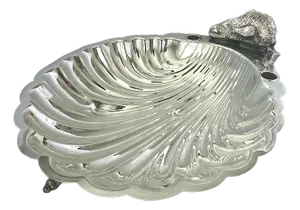 Vintage English Regency Sheffield Epns Hotel Silver Plated Koi Fish Clam Shell Serving Platter