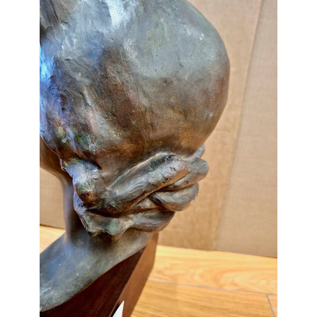 Bronze Title: Early 20th-Century Female Bronze Bust on Stand by Oliver Grymes For Sale - Image 8 of 16