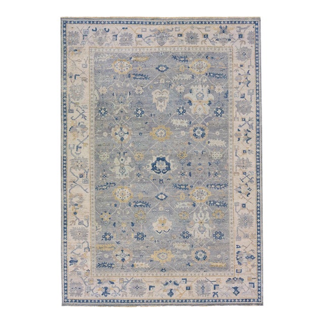 Early 21st Century Gray Modern Mahal Floral Handmade Indian Wool Rug by Apadana For Sale