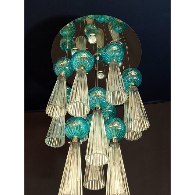 Vintage Art Deco Hand-Blown Murano Glass Ceiling Light with LED Lights, Italy, 1979 For Sale - Image 6 of 10