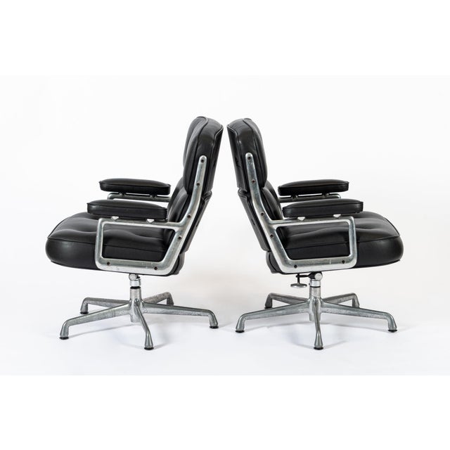 Pair Eames Herman Miller Time Life Black Leather Office Chairs For Sale In Detroit - Image 6 of 11