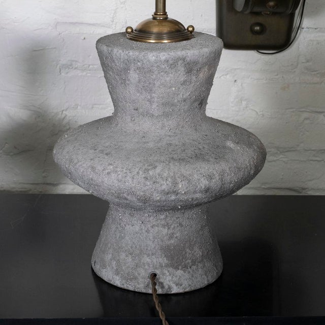 Mid-Century Modern Pair of Gray Ceramic Table Lamps For Sale - Image 3 of 9
