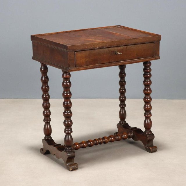 Antique Walnut Sewing Table with Drawer, Italy, Late 19th Century For Sale - Image 9 of 9