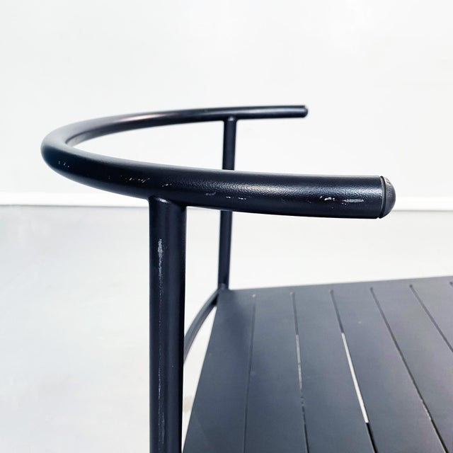 Set of Mid-Century Italian Black Steel Leather Cafè Chairs by Starck for Baleri, 1980s For Sale - Image 12 of 17