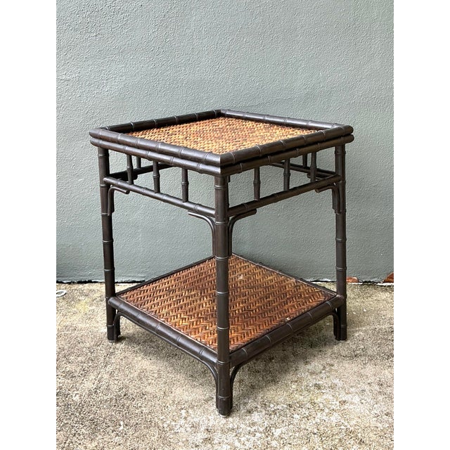 Wood Vintage Woven Rattan Side Table For Sale - Image 7 of 12