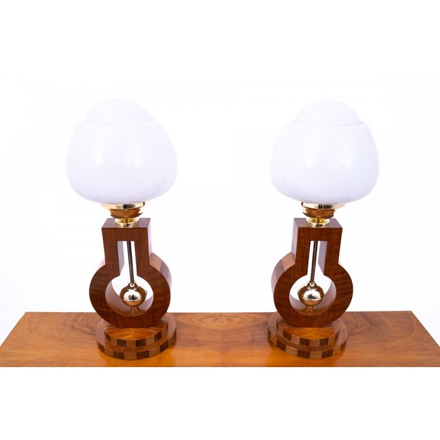 Art Deco lamps, circa 1950, Poland. Dimensions: height 59 cm / diameter 22 cm European Plug (up to 250V).The wiring of...