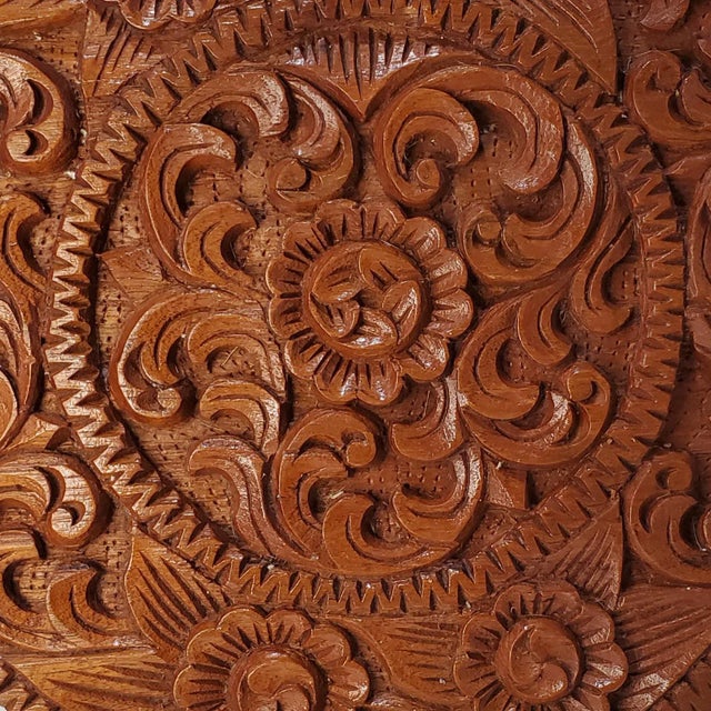 Boho Chic Mid Century Bohemian Carved Teak Mandala Wall Hanging For Sale - Image 3 of 5
