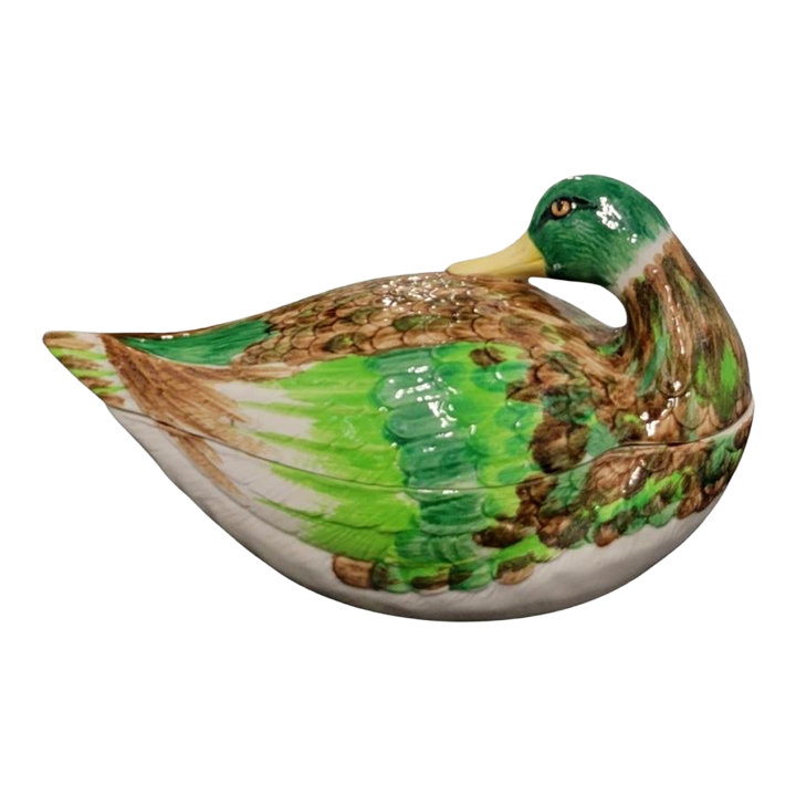 Vintage Meiselman Large Green Ceramic Duck Soup Tureen | Chairish