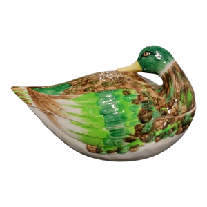 Vintage Meiselman Large Green Ceramic Duck Soup Tureen
