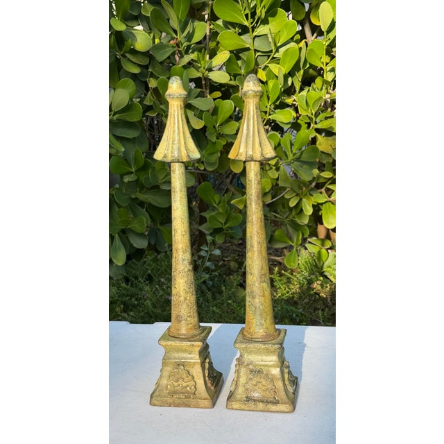 Green Vintage Neoclassical Patinated Metal Architectural Finials, Pair For Sale - Image 8 of 12