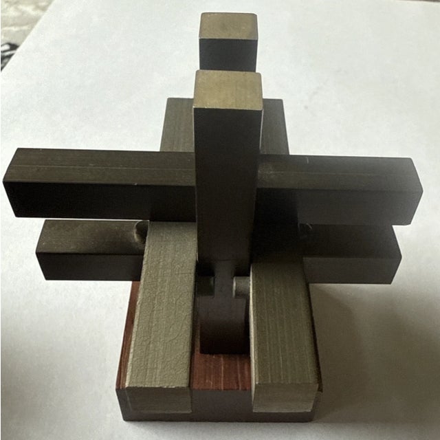 Brown 1960s Austin Enterprises Interlocking Aluminum & Rosewood Burr Puzzle Modernist For Sale - Image 8 of 8