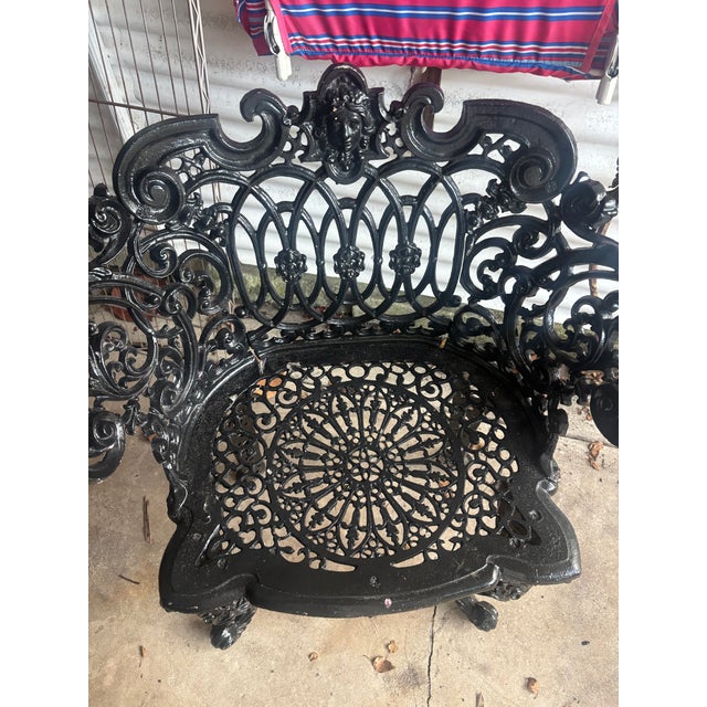 Early 20th Century Victorian Betsy Ross Pattern Cast Iron Garden Settee & Armchair, Set of 2 For Sale - Image 12 of 18