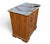 Italian provincial style nightstand with a faux marble top, decorative marquetry-style front panel, and brass-tone...