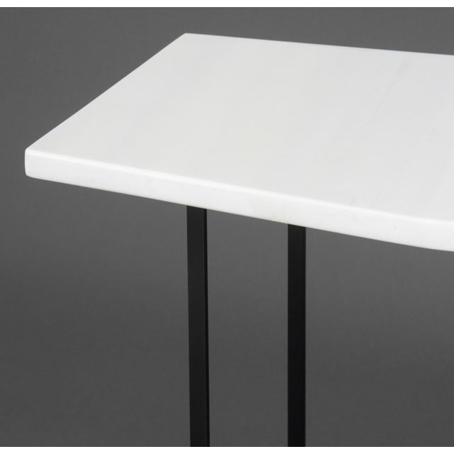 Metal Contemporary White Marble Top Side Tables, Pair For Sale - Image 7 of 8