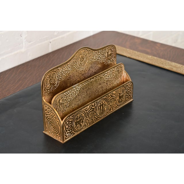 Tiffany Studios Tiffany Studios New York Zodiac Pattern Bronze Doré Letter Rack For Sale - Image 4 of 17