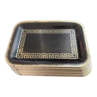 Mid-Century Greek Key Pattern Tin Snack Trays - Set of 8 For Sale