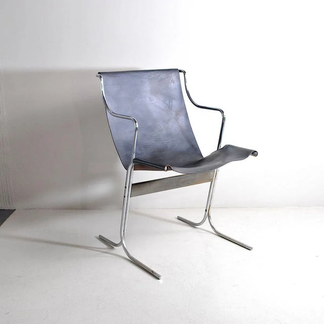 Black Leather Rocking Chair with Steel Structure, 1960s For Sale - Image 8 of 8