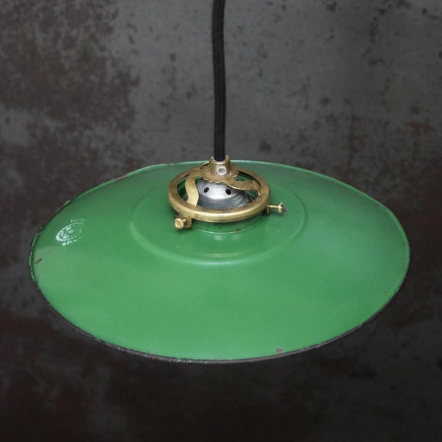 Metal French Pendant Light in Green Enamel For Sale - Image 7 of 8