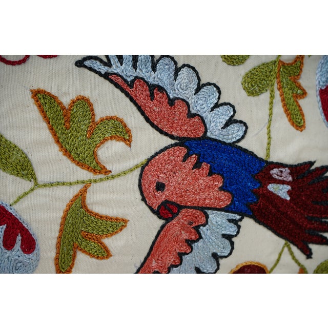 Bird Suzani Lumbar Pillow Cover – Hand Embroidered Boho Decor (17'' X 34'') For Sale - Image 4 of 5