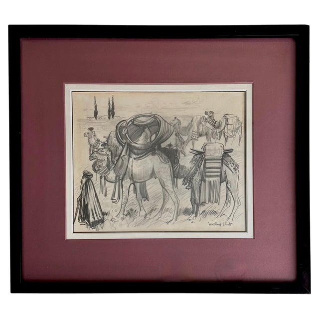 Millard Sheets (1907-1989) Original Pencil Sketch Camels and Figures, Framed For Sale - Image 17 of 17