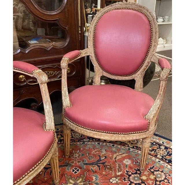 French Pair of Louis XVI Style Painted Fauteuils Ca. 1870 For Sale - Image 3 of 8