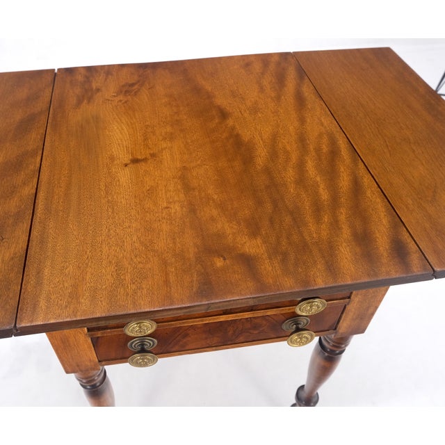 Brown Antique c1900s Fine Turned Leg Brass Pull Flame Mahogany Drop Leafs Side Table For Sale - Image 8 of 12