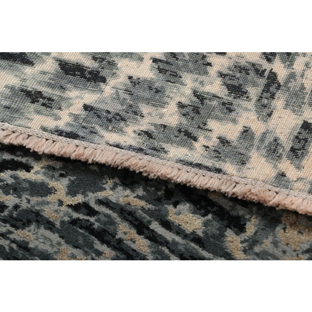 Textile Rug & Kilim’s Abstract Rug With Black and Teal Blue Geometric Patterns For Sale - Image 7 of 7