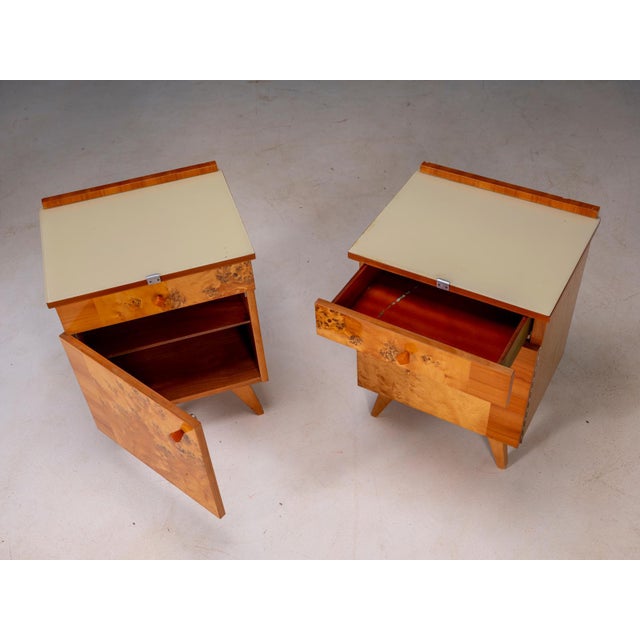Wood Vintage Czechoslovak Nightstands in Burl Veneer, 1940s, Set of 2 For Sale - Image 7 of 10