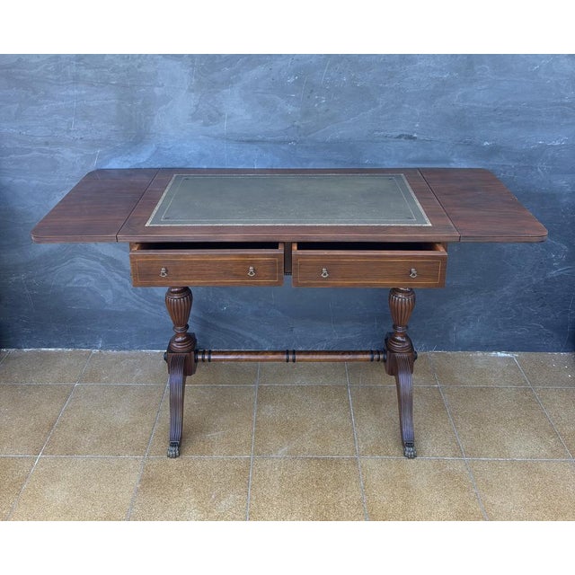Spanish Regency Revival Drop-Leaf Writing Table with Leather Top, 1940s For Sale - Image 11 of 18