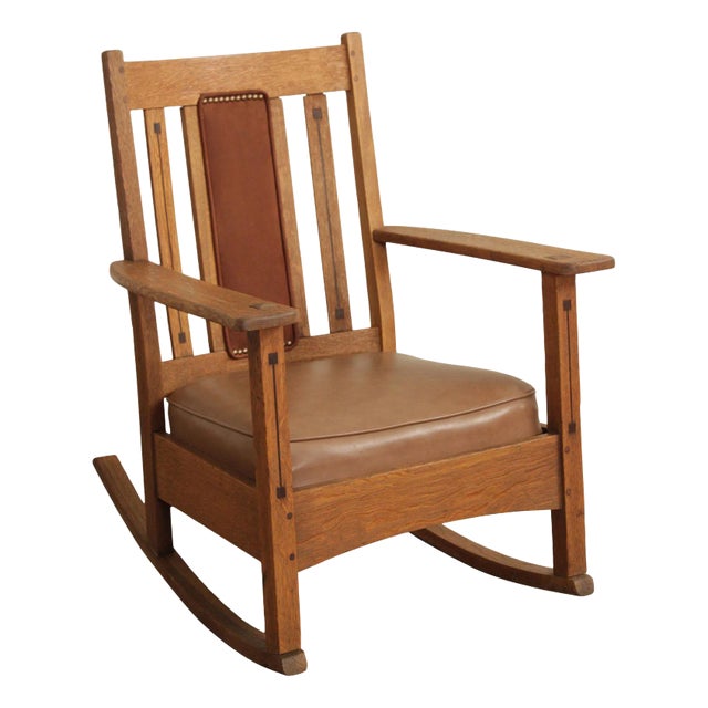 Limbert Mission Inlaid Oak Rocker For Sale
