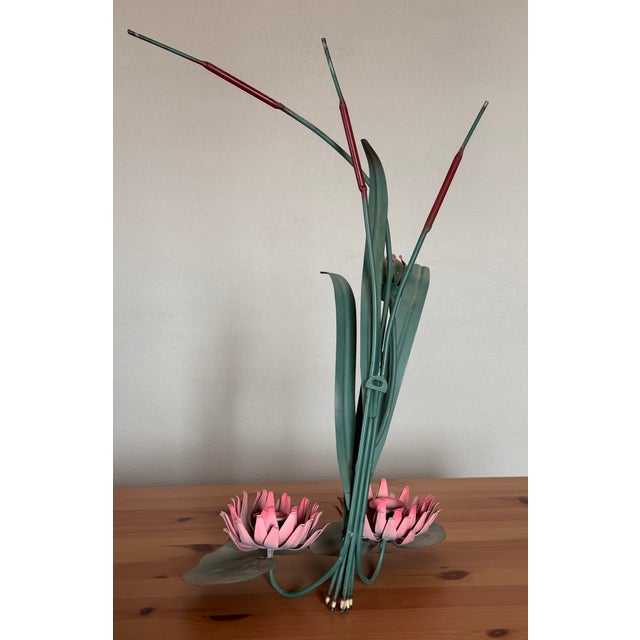 Pink Vintage 1960's Tole Painted Italian Candle Wall Sconce For Sale - Image 8 of 10