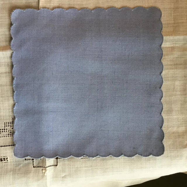 Traditional Frette Cocktail Napkins Blue Linen Scalloped Set of 5 Made in Italy Circa 1980s For Sale - Image 3 of 7