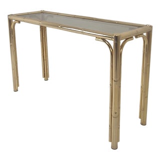 Italian Rectangle Side Table in Brass Bamboo and Smoked Glass, 1970s For Sale
