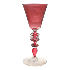 Antique Austrian Cranberry Glass Engraved Glass Toasting Goblet