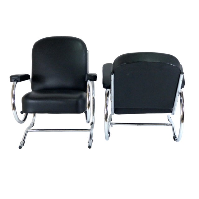 Mid-Century Modern Set of Curved Steel Tube Lounge Chairs, 1950s For Sale - Image 3 of 8