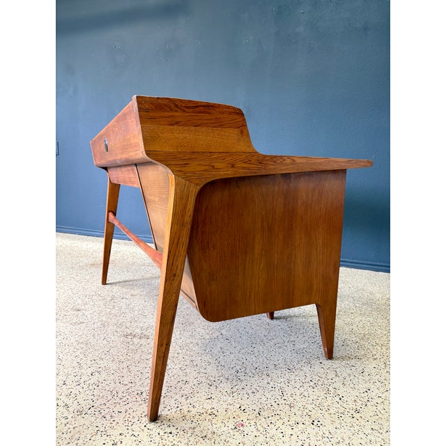 Mid-Century Modern John Van Koert for Drexel Profile Mid Century Leather Top Walnut Desk For Sale - Image 3 of 16