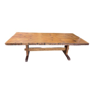 Vintage Live Edge Country Rustic Trestle Dining Table For Sale