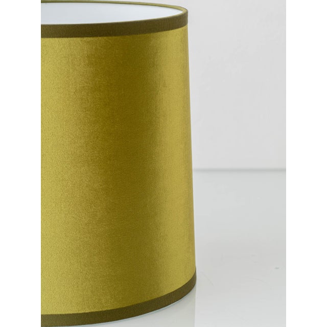 White Dutch Delft Table Lamps with New Olive Velvet Drum Lampshades by Makkum, 1940s, Set of 2 For Sale - Image 8 of 17