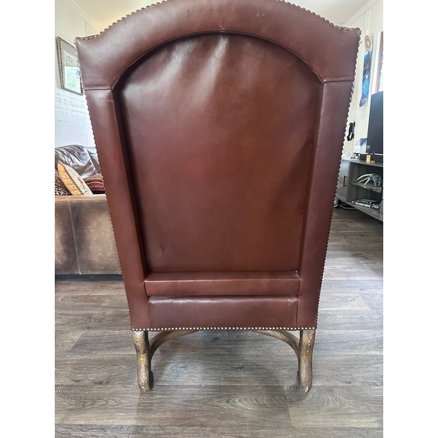Vintage Century Furniture Leather & Tapestry Oversized Wingback Chair For Sale - Image 9 of 14