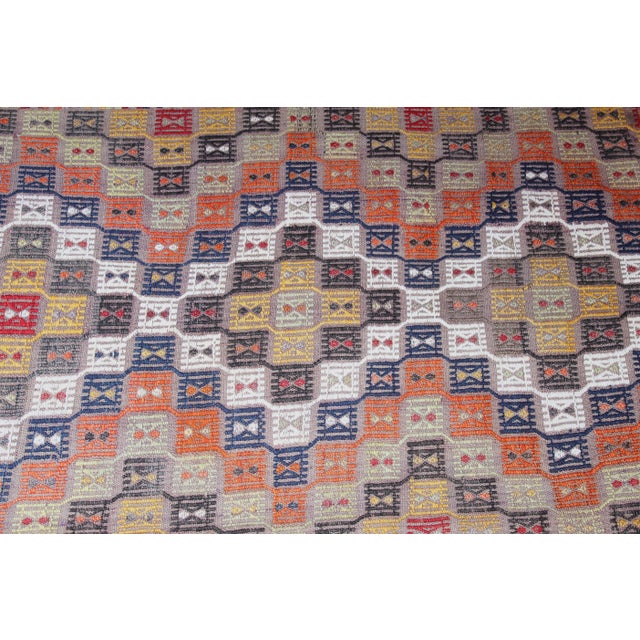 Orange 1940s Handmade Flatweave Multi Color Tones Vintage Cicim Kilim For Sale - Image 8 of 11